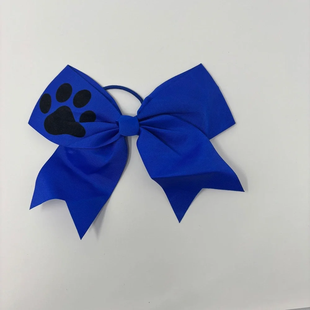 Cheer Bow Women Girls OS Blue Paw Print Grosgrain‎ Ribbon Hair Accessory